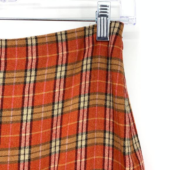 VTG 90s LOFT Mini Skirt Womens Size 25" US 0P Orange Plaid Wool Blend Ruffle Hem - Picture 3 of 5